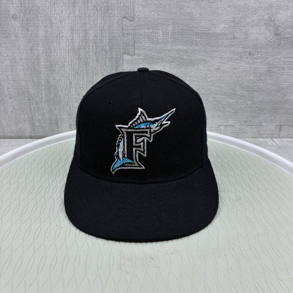 NWT Vintage Florida Marlins Hat Fitted 6 3/4 Black‎ Wool NBA Basketball New Era